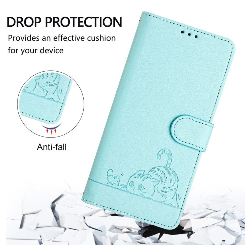 Läderfodral Samsung Galaxy S25 5g Telefonfodral Rfid-skyddande Kattmotiv