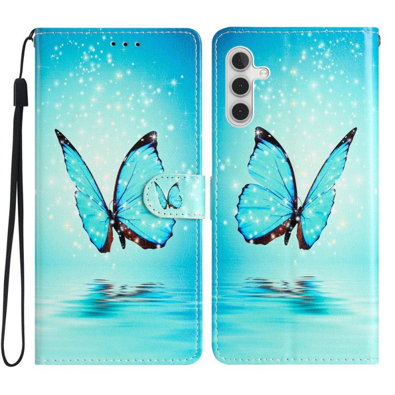 Läderfodral Samsung Galaxy S25 Fe Telefonfodral Blå Fjäril
