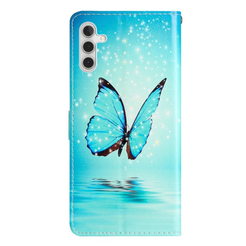 Läderfodral Samsung Galaxy S25 Fe Telefonfodral Blå Fjäril