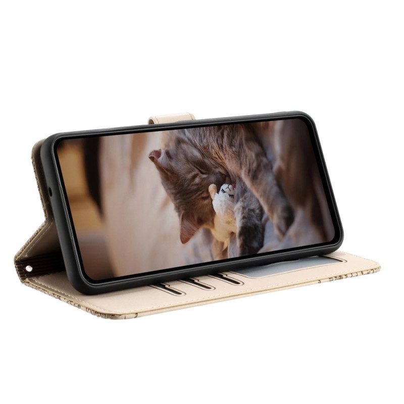 Läderfodral Samsung Galaxy S25 Fe Telefonfodral Katttryck Med Rem