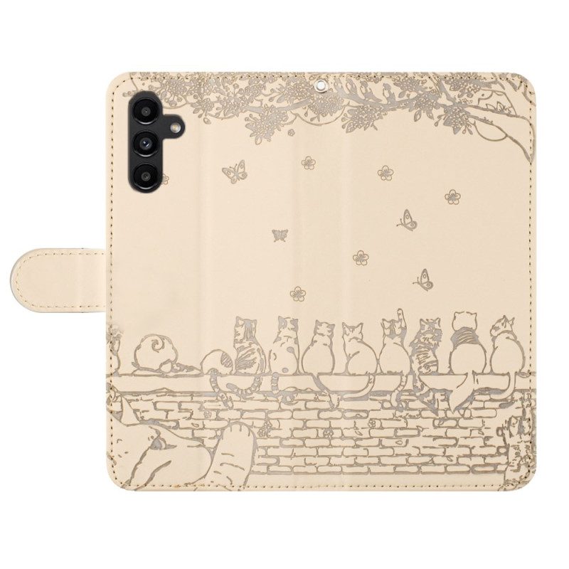 Läderfodral Samsung Galaxy S25 Fe Telefonfodral Katttryck Med Rem