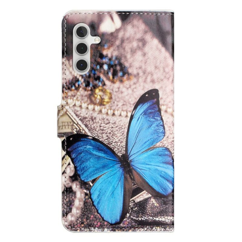 Läderfodral Samsung Galaxy S25 Fe Telefonfodral Klassisk Blå Fjäril