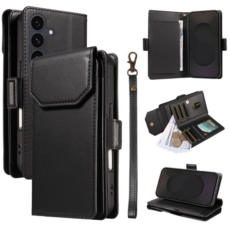 Läderfodral Samsung Galaxy S25 Fe Telefonfodral Korthållare Och Handledsrem