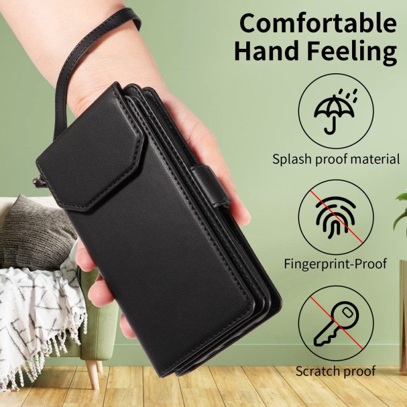 Läderfodral Samsung Galaxy S25 Fe Telefonfodral Korthållare Och Handledsrem