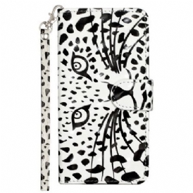 Läderfodral Samsung Galaxy S25 Fe Telefonfodral Leopardhuvud Med Snodd