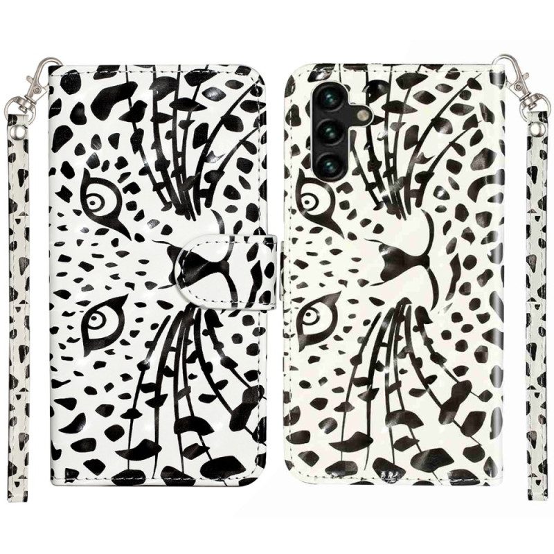 Läderfodral Samsung Galaxy S25 Fe Telefonfodral Leopardhuvud Med Snodd