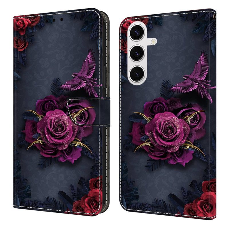 Läderfodral Samsung Galaxy S25 Fe Telefonfodral Mörka Rosor