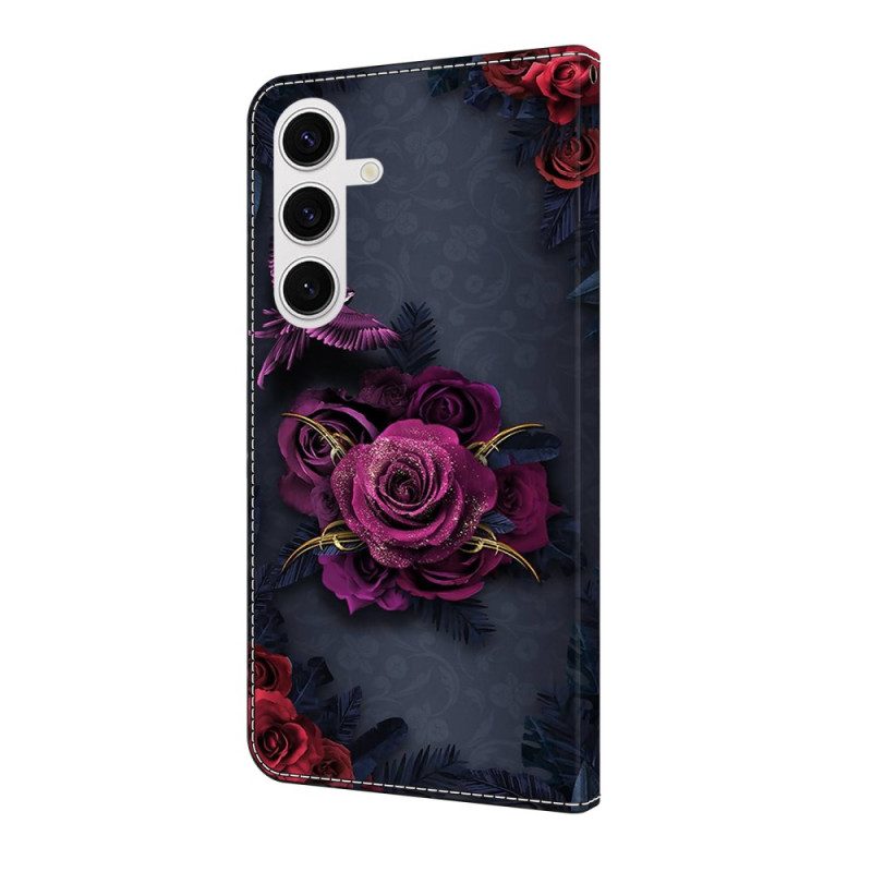 Läderfodral Samsung Galaxy S25 Fe Telefonfodral Mörka Rosor