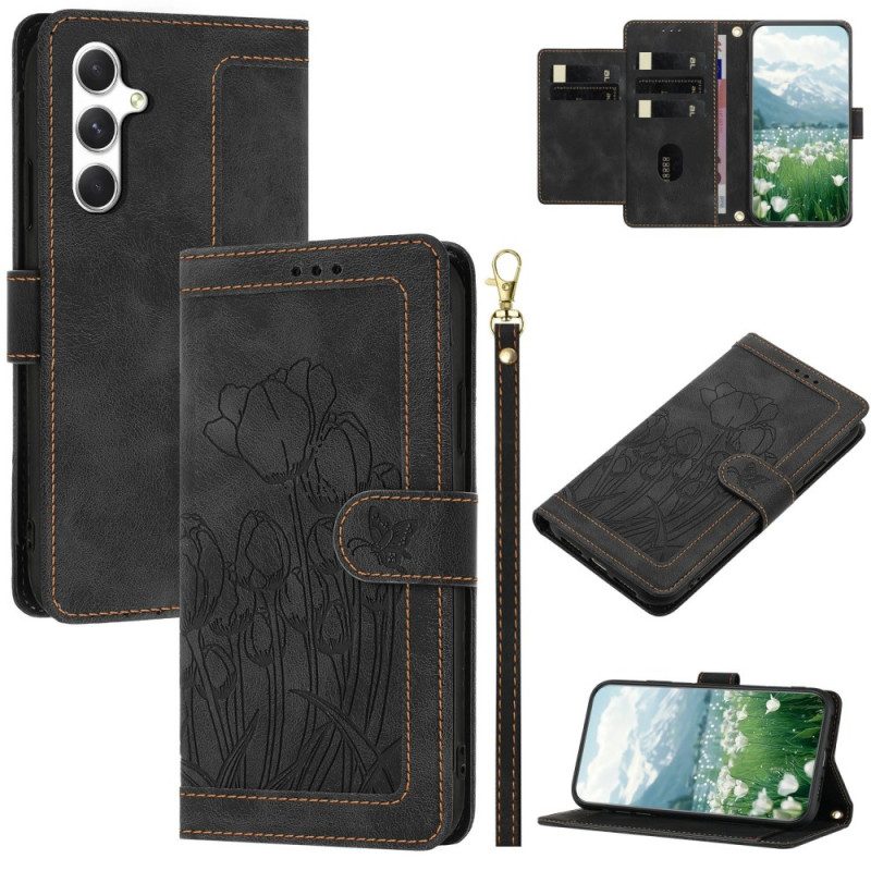 Läderfodral Samsung Galaxy S25 Plus 5g Telefonfodral Blommig Mockaeffekt