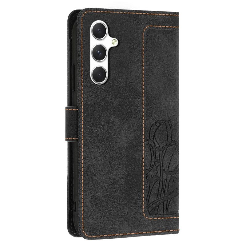 Läderfodral Samsung Galaxy S25 Plus 5g Telefonfodral Blommig Mockaeffekt