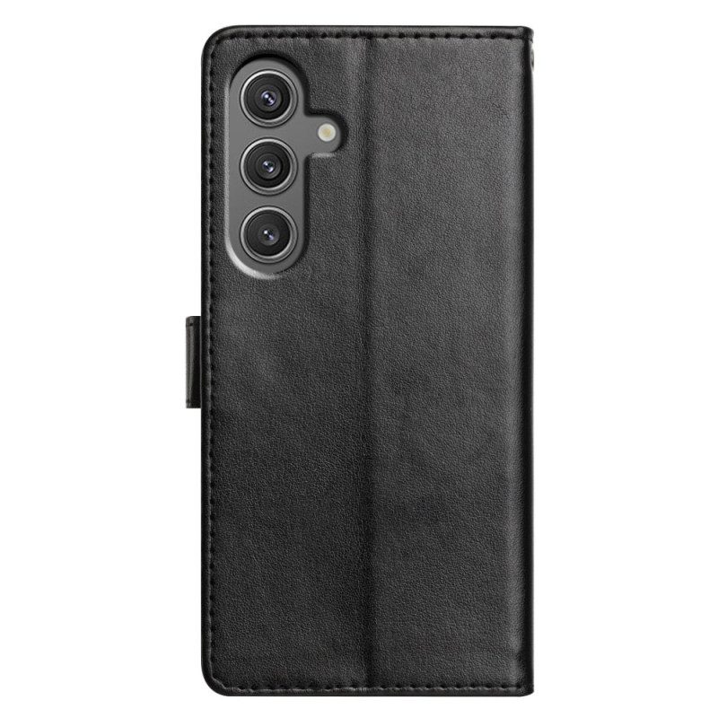 Läderfodral Samsung Galaxy S25 Plus 5g Telefonfodral Enfärgat Konstläder Med Rem