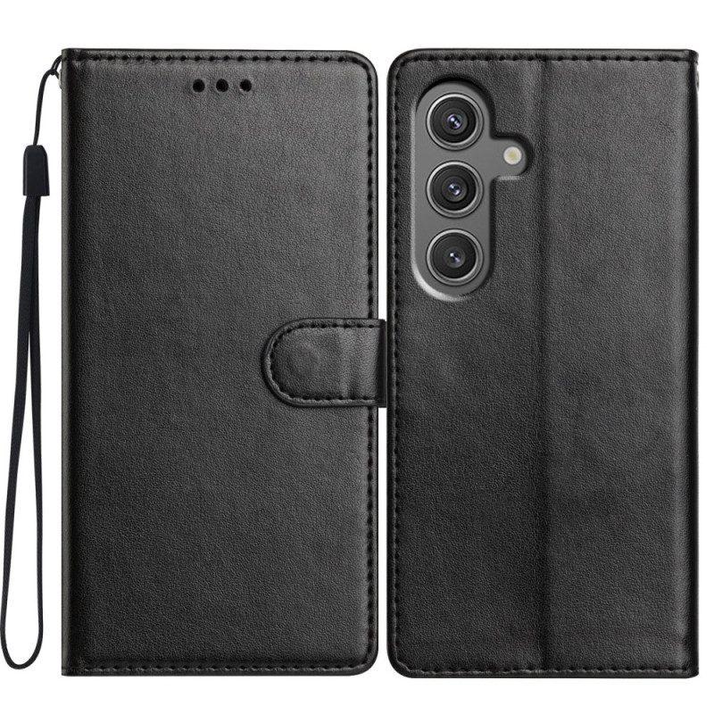 Läderfodral Samsung Galaxy S25 Plus 5g Telefonfodral Enfärgat Konstläder Med Rem