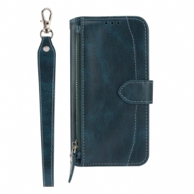 Läderfodral Samsung Galaxy S25 Plus 5g Telefonfodral Ficka Med Dragkedja Och Axelrem