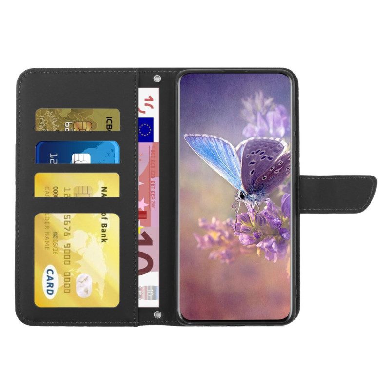 Läderfodral Samsung Galaxy S25 Plus 5g Telefonfodral Fjärilstryck Med Rem