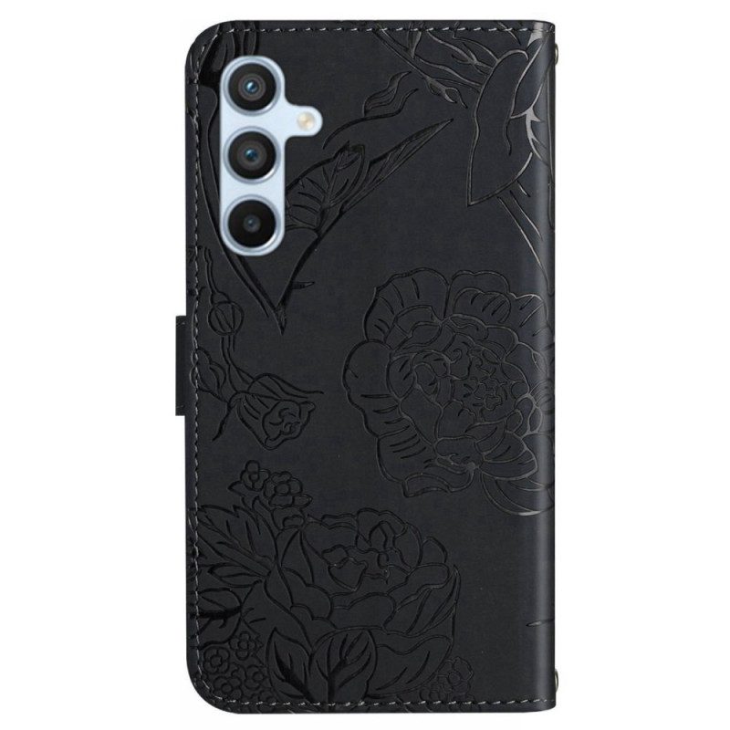 Läderfodral Samsung Galaxy S25 Plus 5g Telefonfodral Fjärilstryck Med Rem