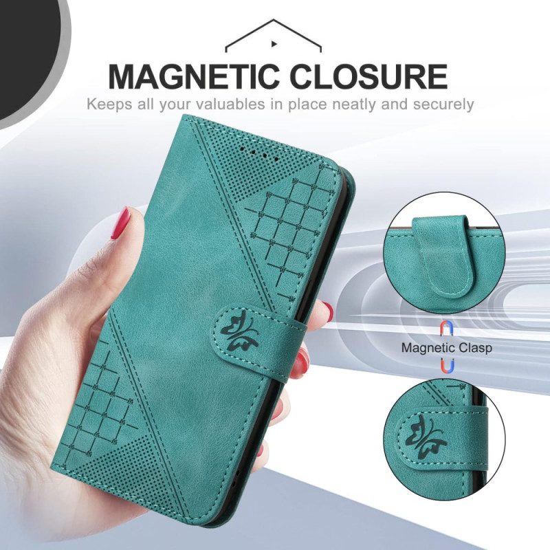 Läderfodral Samsung Galaxy S25 Plus 5g Telefonfodral Geometrisk Rem