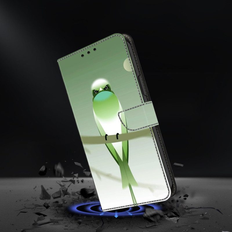 Läderfodral Samsung Galaxy S25 Plus 5g Telefonfodral Grön Fågel