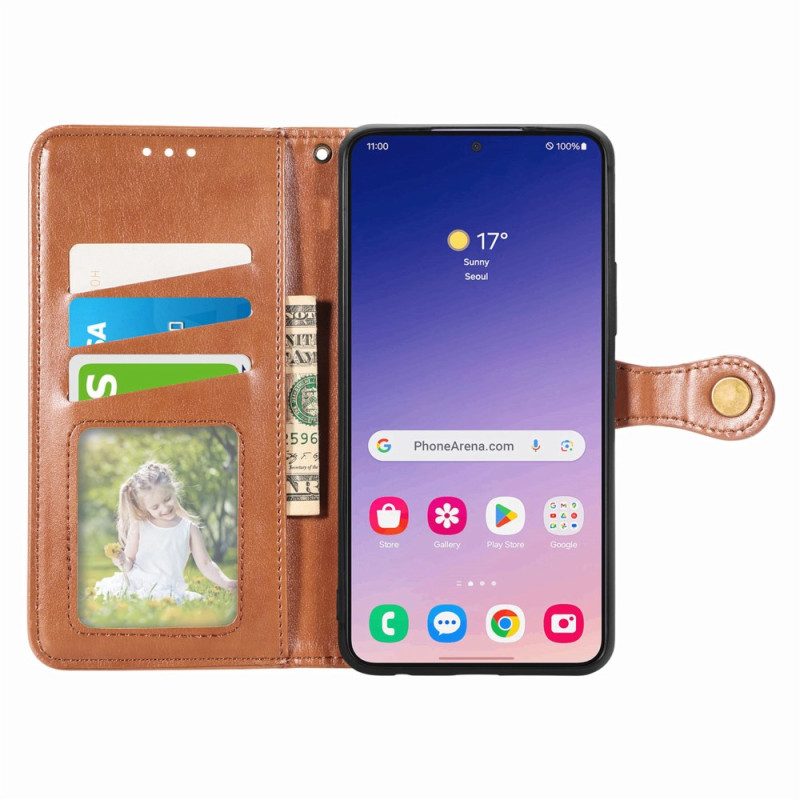 Läderfodral Samsung Galaxy S25 Plus 5g Telefonfodral Knappstängning