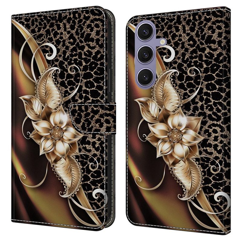 Läderfodral Samsung Galaxy S25 Plus 5g Telefonfodral Metalliska Blommor
