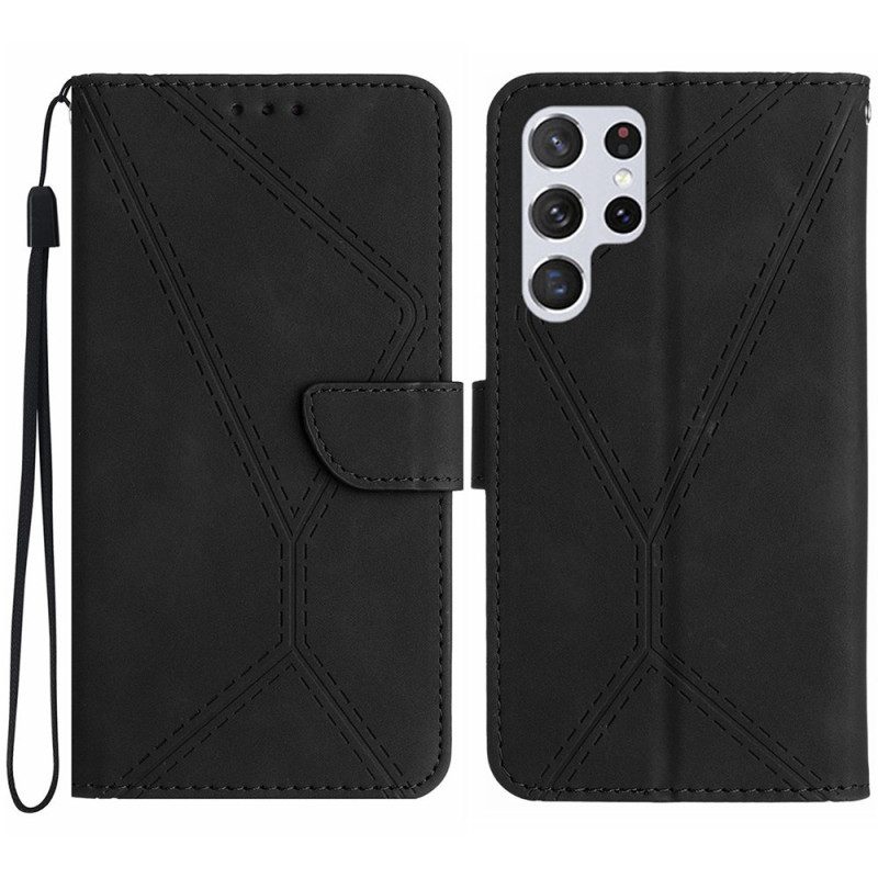 Läderfodral Samsung Galaxy S25 Ultra 5g Telefonfodral Linjer Och Tryck