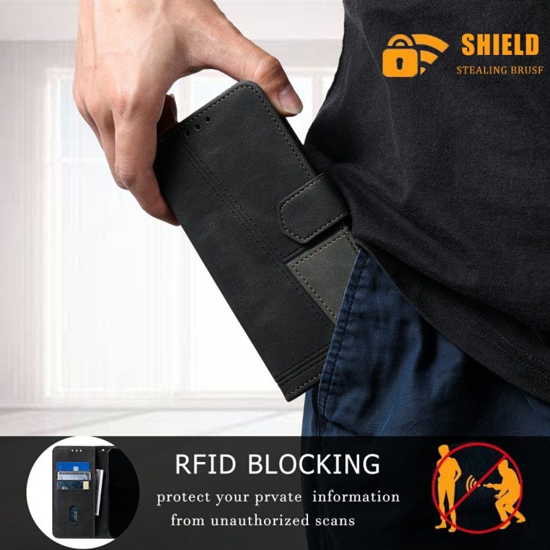 Läderfodral Samsung Galaxy S25 Ultra 5g Telefonfodral Tvåfärgad Rfid-plånbok I Mockastil Med Rem