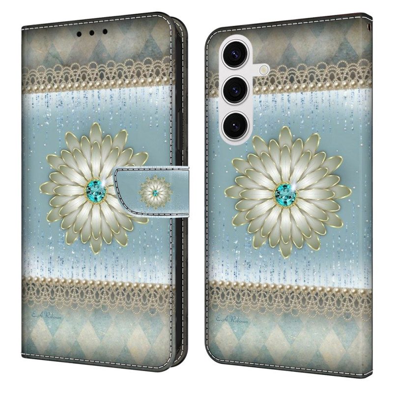 Läderfodral Samsung Galaxy S26 Plus Telefonfodral Blå Diamantblomma