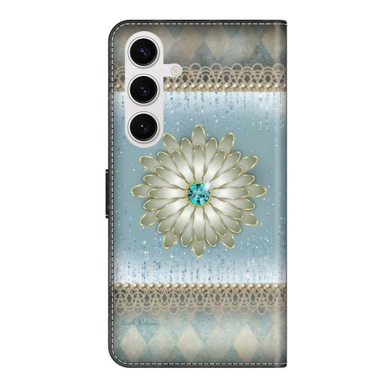 Läderfodral Samsung Galaxy S26 Plus Telefonfodral Blå Diamantblomma