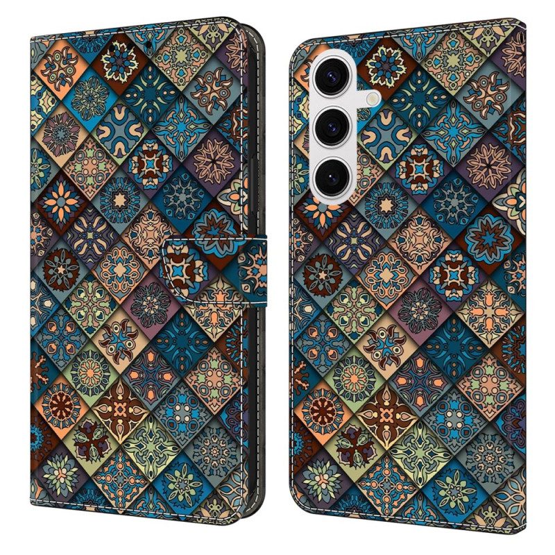 Läderfodral Samsung Galaxy S26 Plus Telefonfodral Blått Blommönster