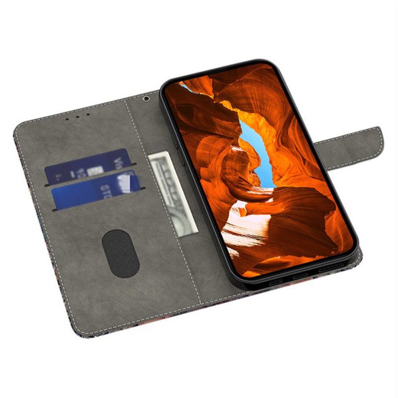 Läderfodral Samsung Galaxy S26 Plus Telefonfodral Glänsande Guldblommor