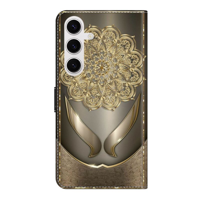 Läderfodral Samsung Galaxy S26 Plus Telefonfodral Glänsande Guldblommor