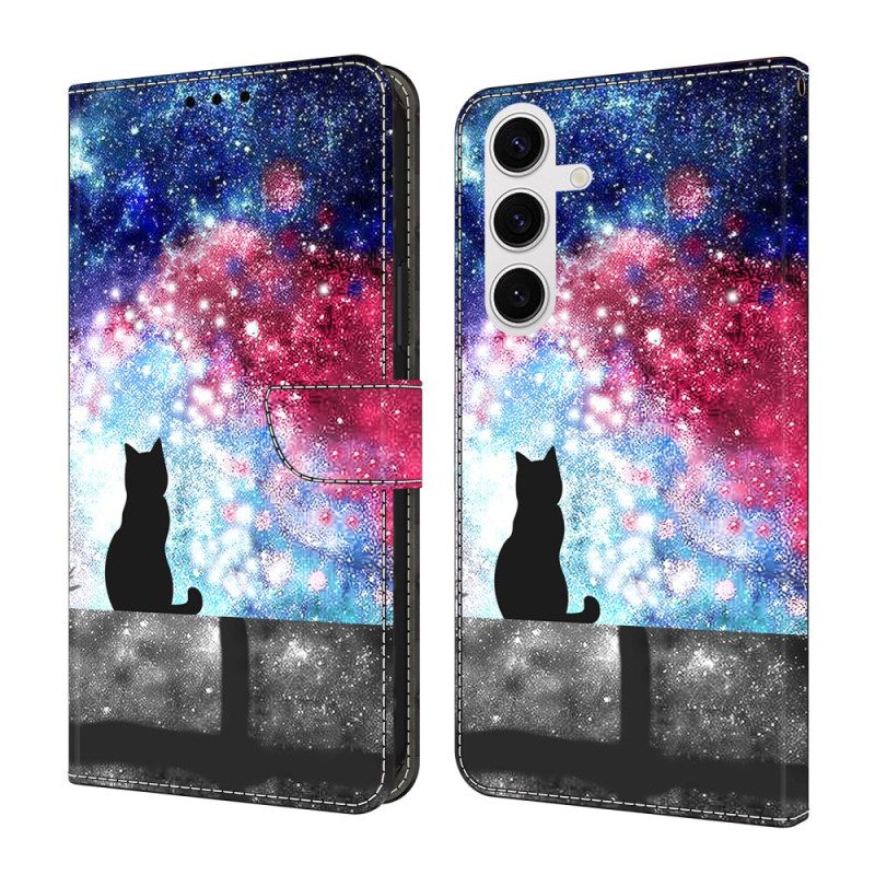 Läderfodral Samsung Galaxy S26 Plus Telefonfodral Katt I En Stjärnklar Himmel