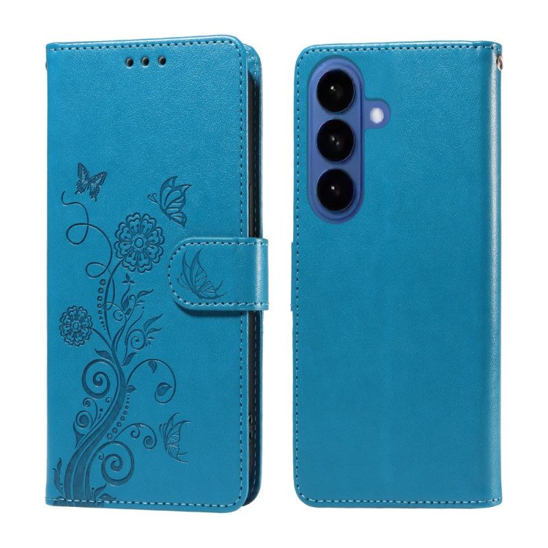 Läderfodral Samsung Galaxy S26 Telefonfodral Blommiga Fjärilar