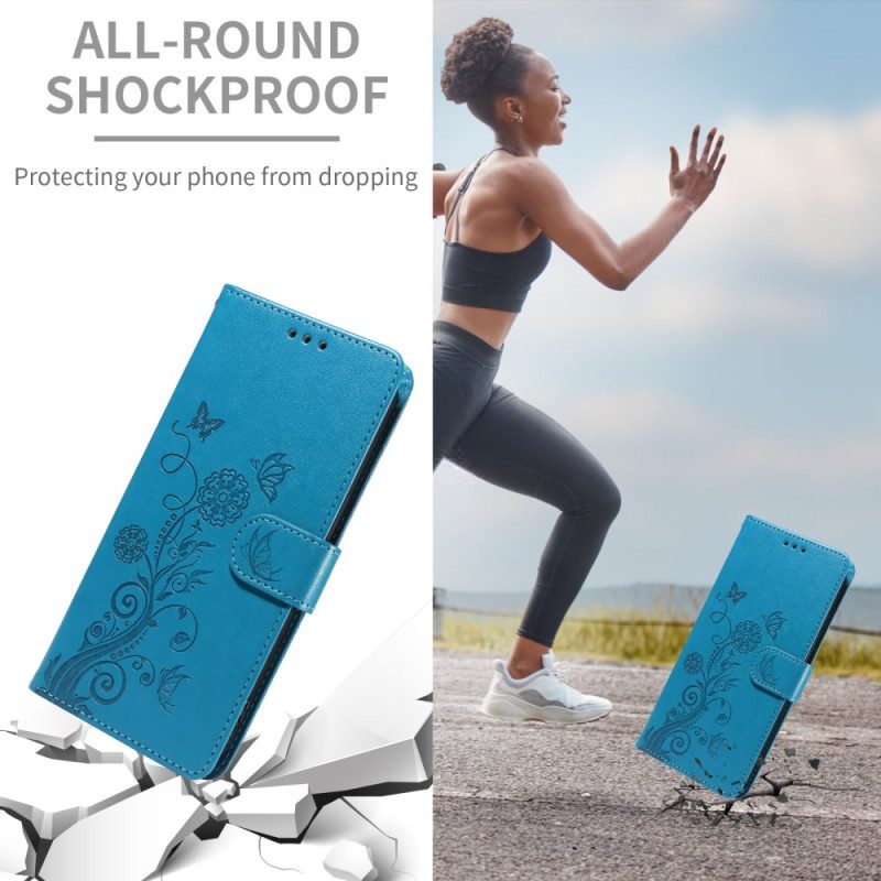 Läderfodral Samsung Galaxy S26 Telefonfodral Blommiga Fjärilar