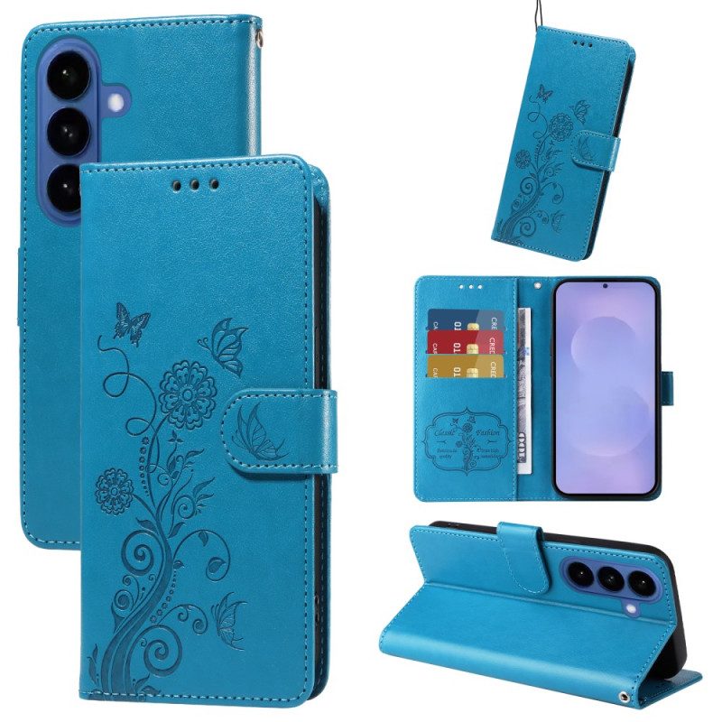 Läderfodral Samsung Galaxy S26 Telefonfodral Blommiga Fjärilar