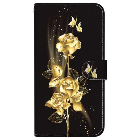 Läderfodral Samsung Galaxy S26 Telefonfodral Guld- Och Rosa Fjärilar
