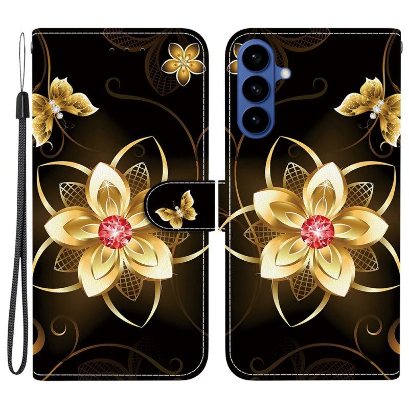 Läderfodral Samsung Galaxy S26 Telefonfodral Gyllene Blomma