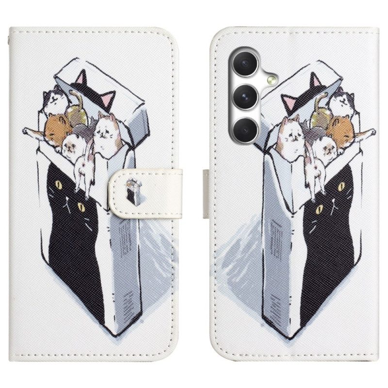Läderfodral Samsung Galaxy S26 Telefonfodral Katter I En Låda