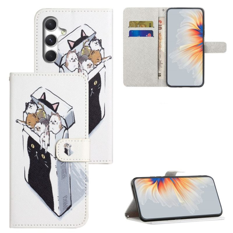 Läderfodral Samsung Galaxy S26 Telefonfodral Katter I En Låda