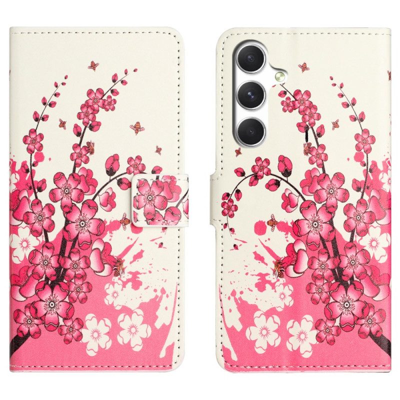 Läderfodral Samsung Galaxy S26 Telefonfodral Plommonblommor