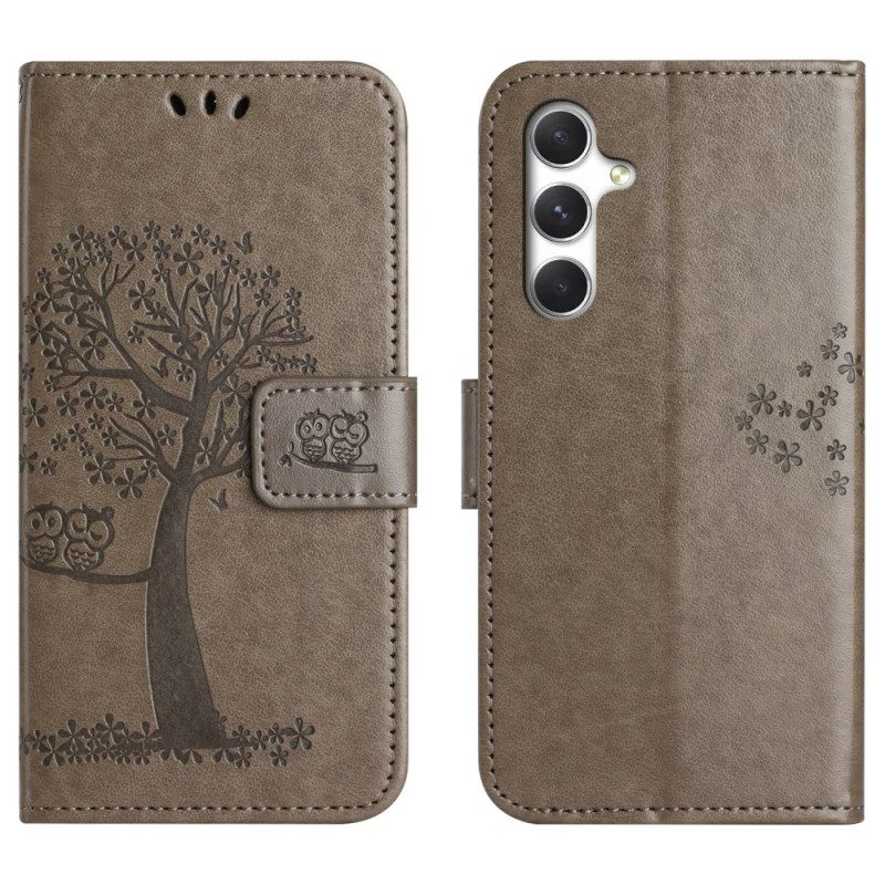 Läderfodral Samsung Galaxy S26 Telefonfodral Uggla- Och Träddesign