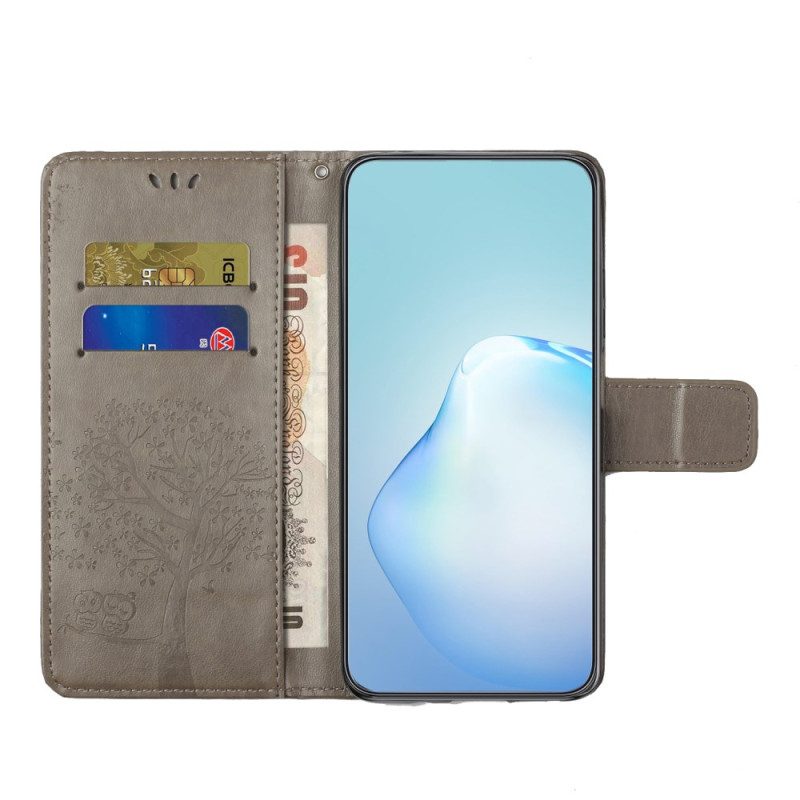 Läderfodral Samsung Galaxy S26 Telefonfodral Uggla- Och Träddesign