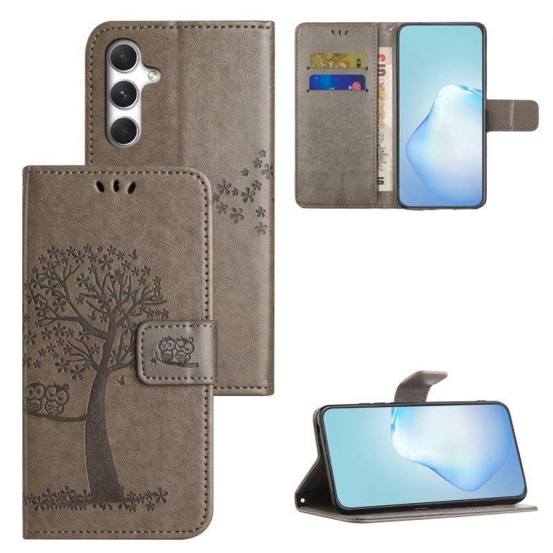 Läderfodral Samsung Galaxy S26 Telefonfodral Uggla- Och Träddesign