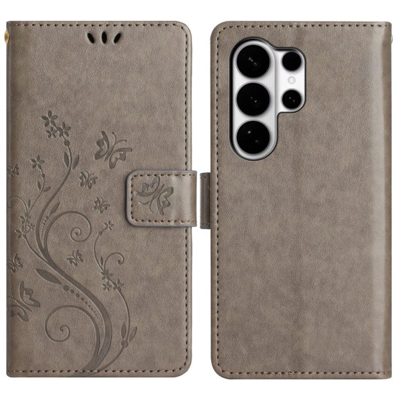 Läderfodral Samsung Galaxy S26 Ultra Telefonfodral Fjäril Och Blommor