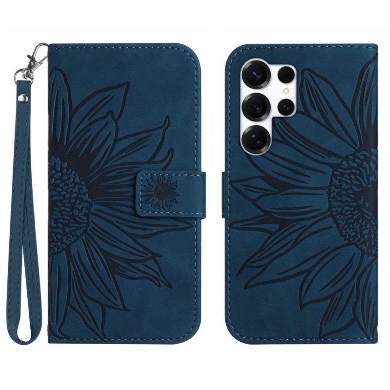 Läderfodral Samsung Galaxy S26 Ultra Telefonfodral Solrosmönstrad Rem