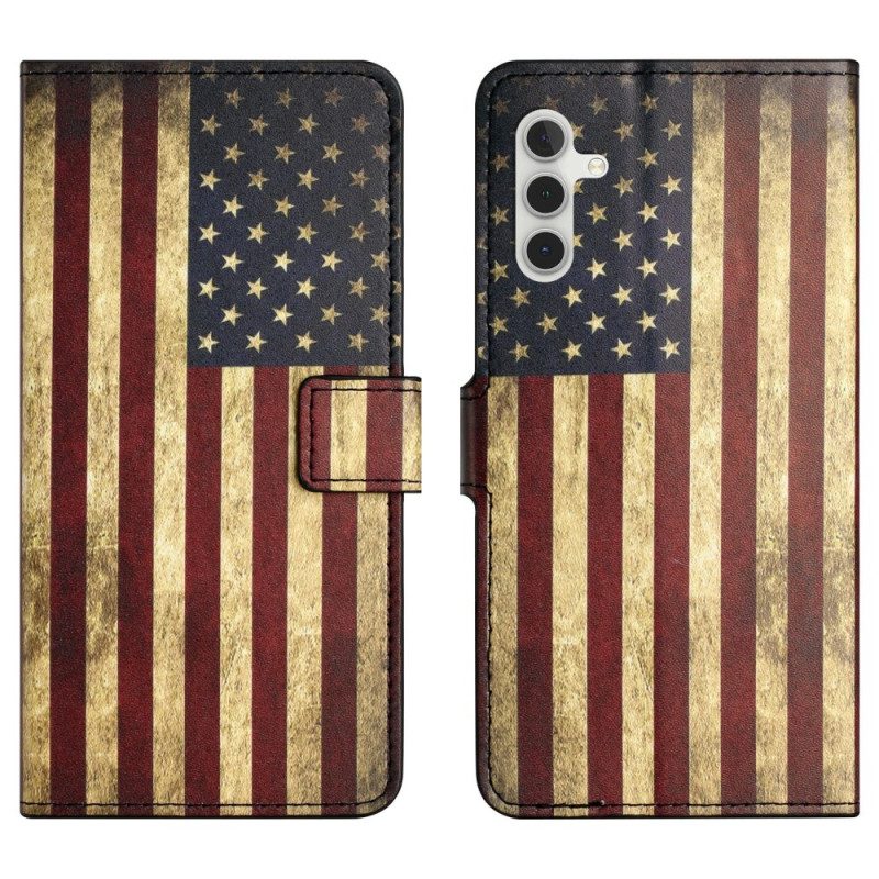 Läderskal Fodral Samsung Galaxy A17 4g / 5g Amerikansk Vintageflagga