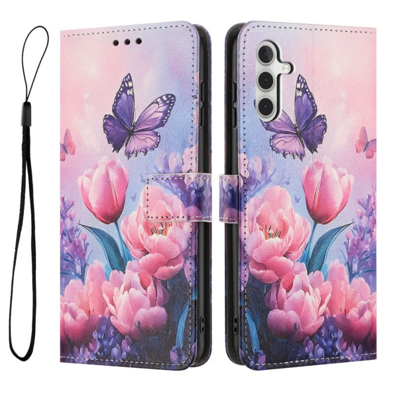 Läderskal Fodral Samsung Galaxy A17 4g / 5g Blomdekor