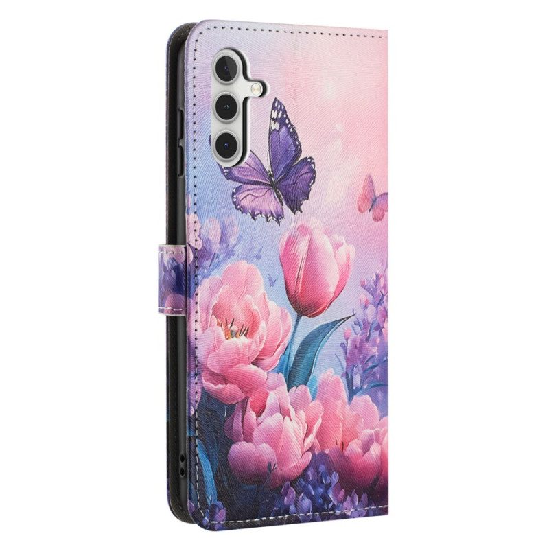 Läderskal Fodral Samsung Galaxy A17 4g / 5g Blomdekor