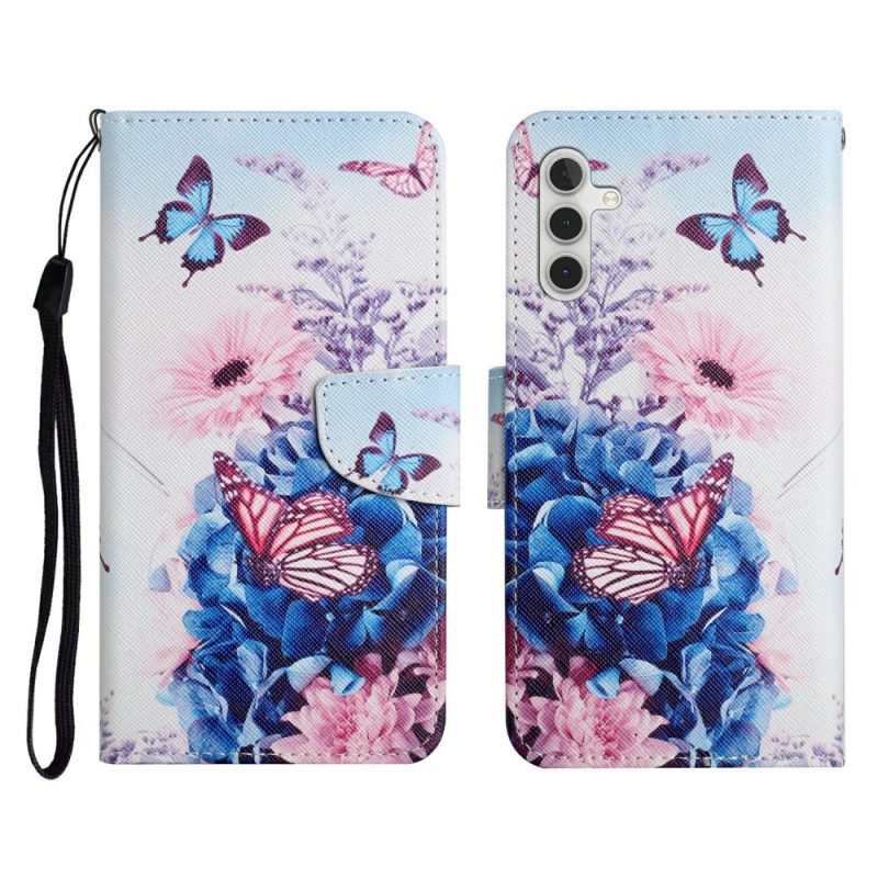 Läderskal Fodral Samsung Galaxy A17 4g / 5g Fjärilar Och Blommor