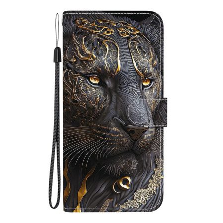 Läderskal Fodral Samsung Galaxy A17 4g / 5g Guld Och Svart Lejon