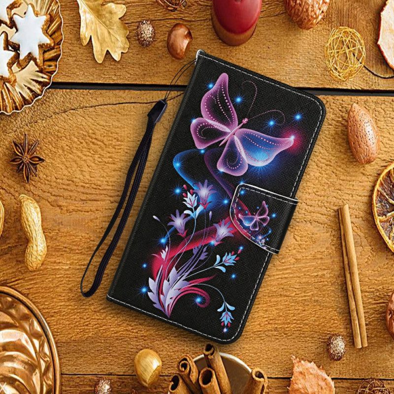 Läderskal Fodral Samsung Galaxy A17 4g / 5g Lysande Fjärilar
